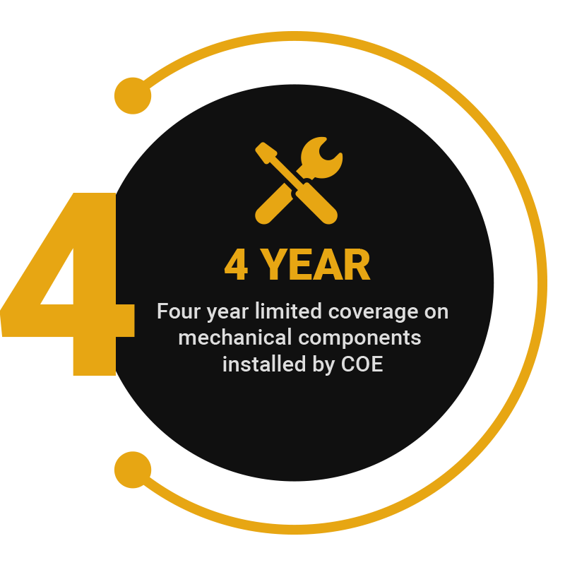 4 YEAR Four year limited coverage on mechanical components installed by COE