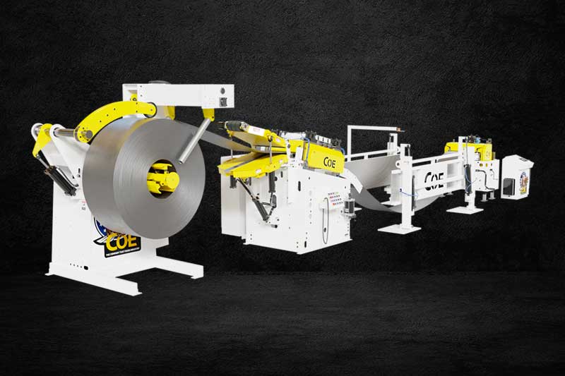 COE Press Equipment Coil Processing Line Series 530 Servo Roll Feed and 3.50 x 30" Power Straightener and 15,000 lbs x 30" capacity Coil Reel.